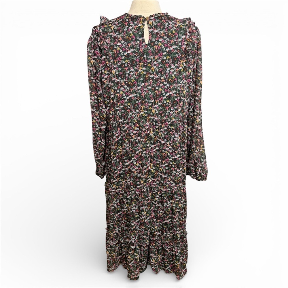 DRAPER JAMES RSVP Dark Green Chiffon Floral Smocked Long-Sleeve Midi Dress, XXL - Picture 7 of 12